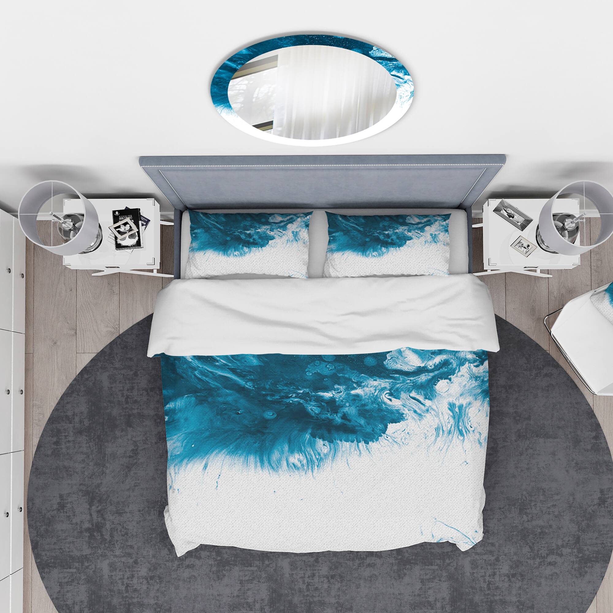 Designart 'Blue and White Marble Acrylic' Mid-Century Modern Bedding Set